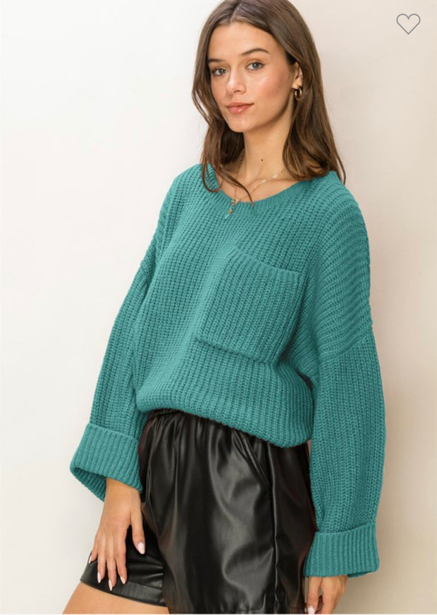 Caught My Eye Oversized Pocket Sweater