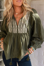 Good Times Embroidered Green Top