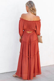 Fall Sunsets Orange Off Shoulder Dress