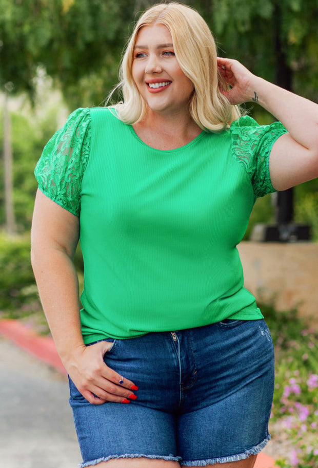 Made To Mingle Green Lace Curvy Top