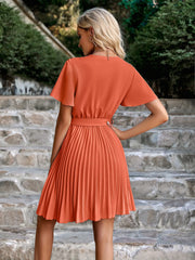 Making A Day Of It Orange Pleated Dress