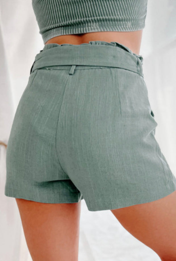 Green Linen Paperbag Shorts